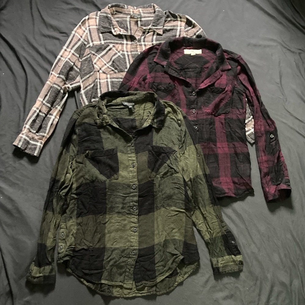 Lot of 3 Lucky Brand Thread+Supply Plaid Button-Up Shirts Long Sleeve Size M